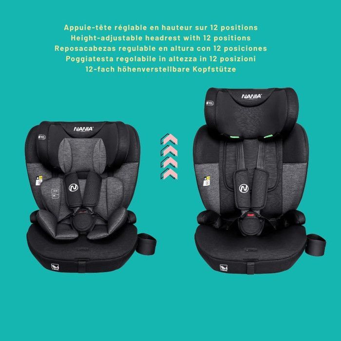 Siège auto enfant Nania  i-Size 76 -150 cm-Groupe 1/2/3 de 9 à 36 kg, 15 mois à 12 ans, Têtière ajustable- porte gobelet modulable