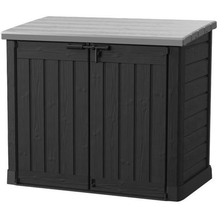 Coffre de rangement extérieur KETER en résine 1200 litres Noir et gris - Range Poubelles ou vélo