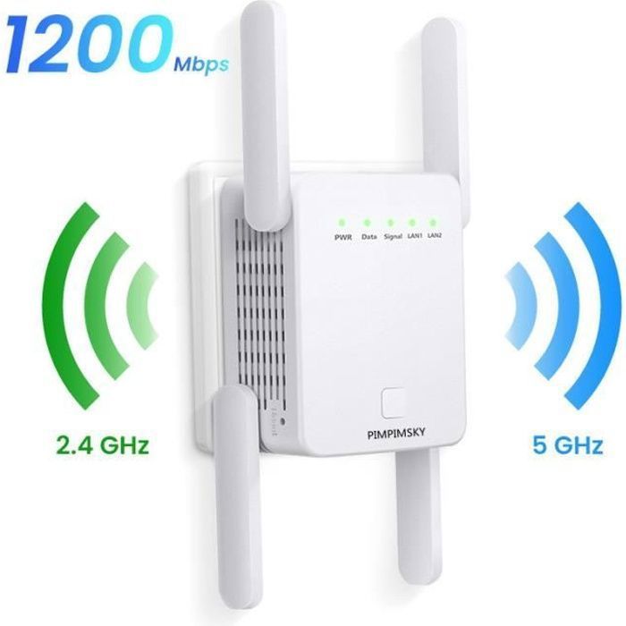 Répéteur WiFi - 1200Mbps - Double Bande 2.4GHz & 5.8GHz - 4 Antennes 3dBi - Écran OLED