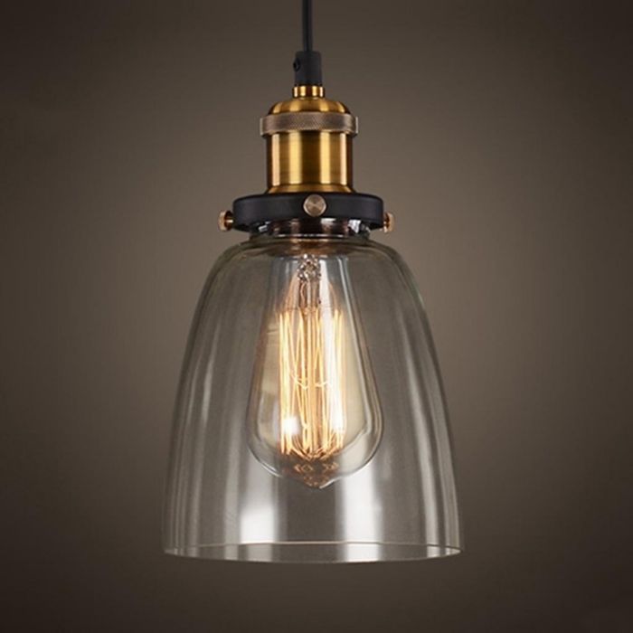 WOTTES Retro Glazen Hanglamp Industriële Vintage Kroonluchter Plafondlamp Transparant Design Lamp Ø14CM 1 stuk