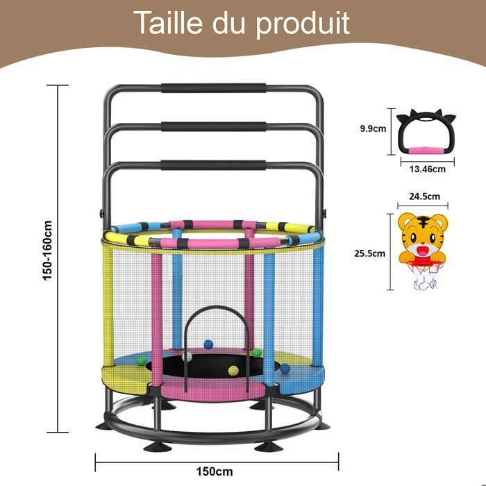 Trampolino per bambini - Ø150 cm - Rete di sicurezza rialzata - Telaio in acciaio zincato - Accessori inclusi