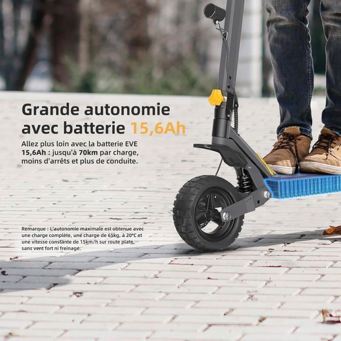 Patinete elétrico Ausom L1 - Motor de 1100 W (pico) - Bateria de 15,6 Ah - Pneus sem câmara de 10