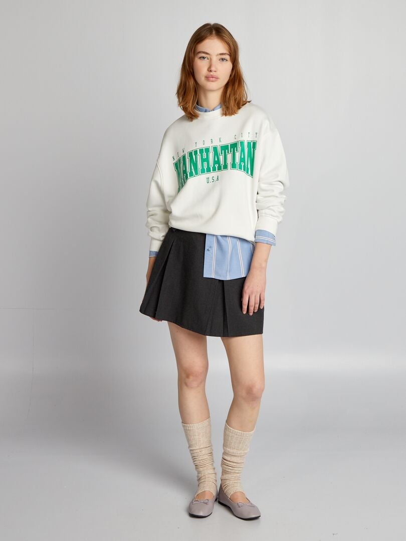 Bedrukte fleece sweater - WIT