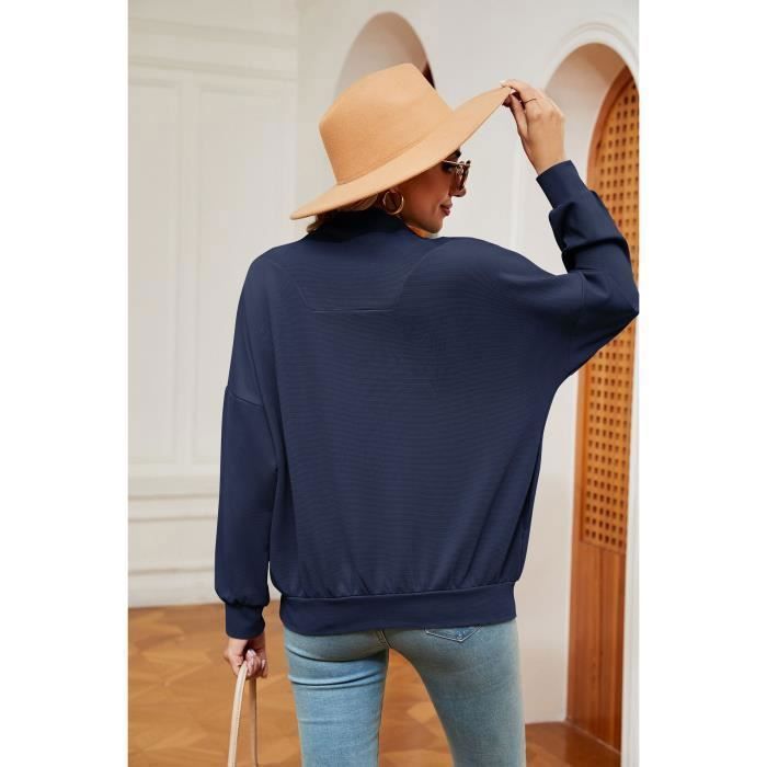 Maglione da donna con cerniera sul collo, maniche lunghe, tinta unita, comodo, autunno/inverno - Taglia UE - Blu navy