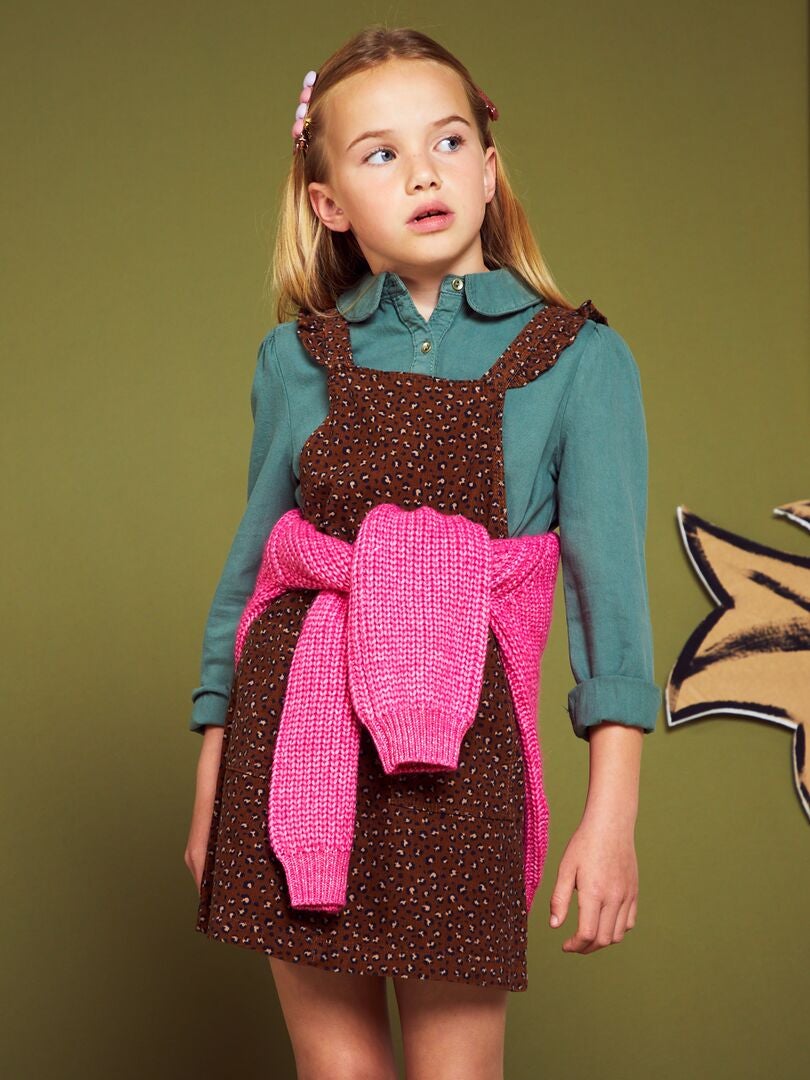 Vestido peto de terciopelo con estampado de leopardo - MARRÓN