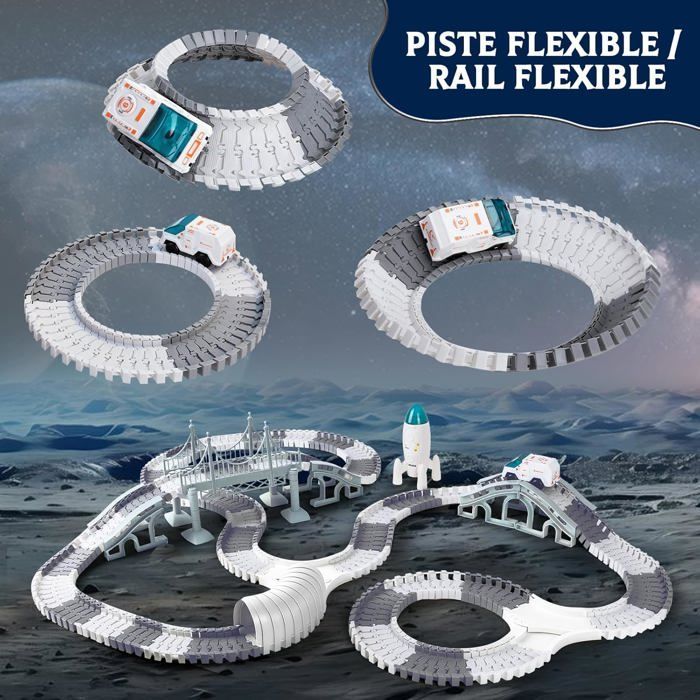 Pista per macchinine per bambini - BLEOSAN - Pista per macchinine a tema spaziale - 332 pezzi - Piste modulari