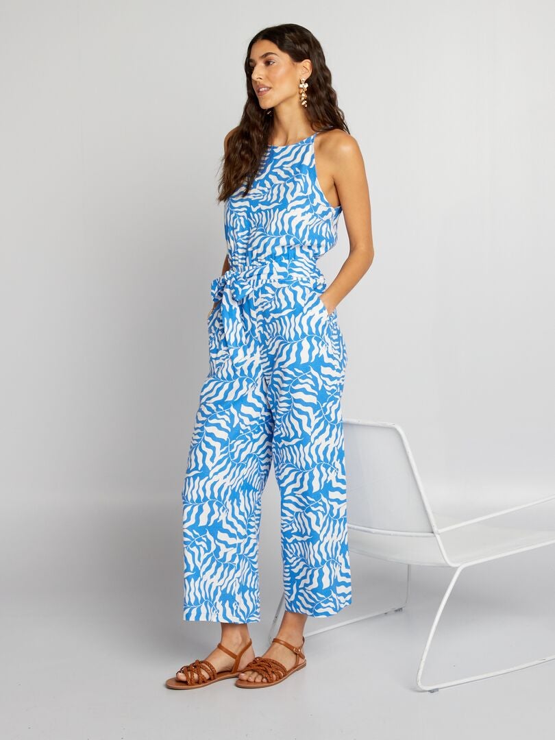 Macacão de linho estampado - AZUL