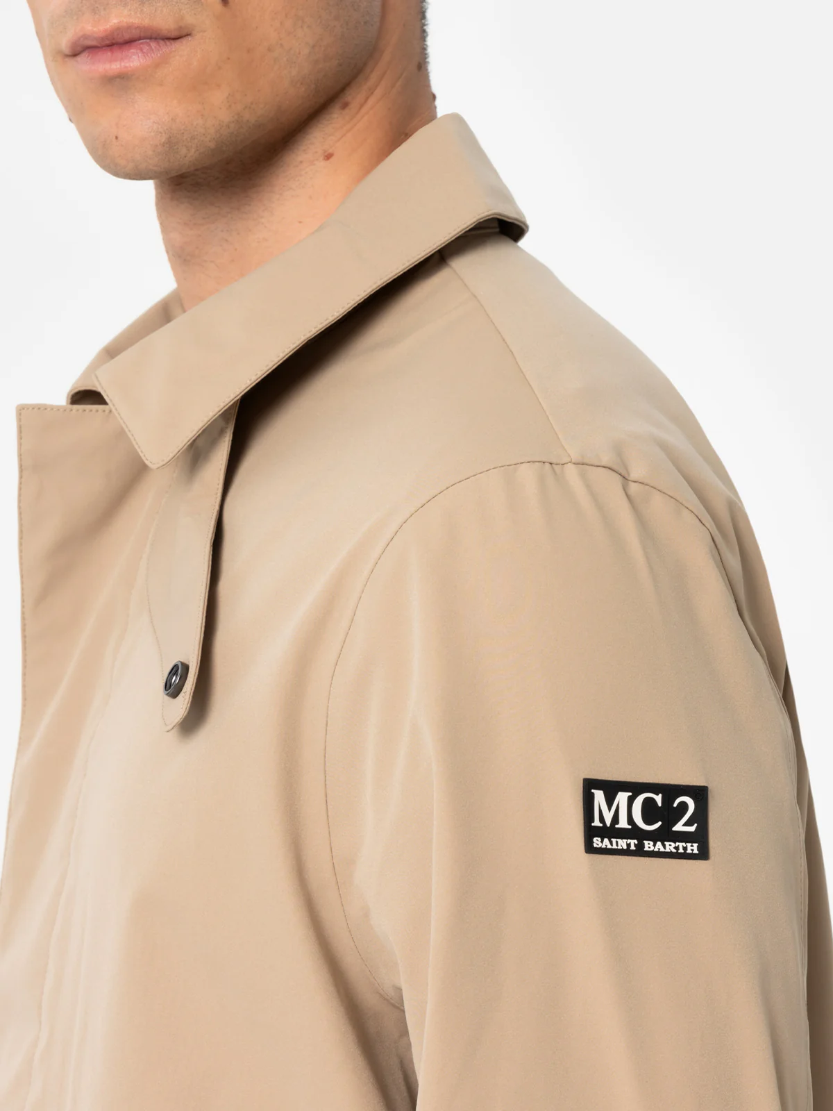 Elbert beige stretch trenchcoat met bies