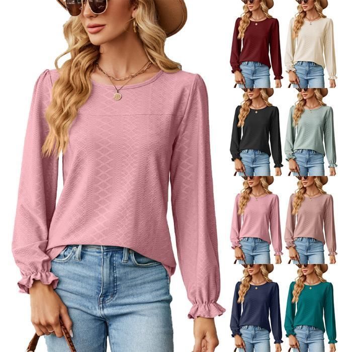 Pull Femme Col Rond Manches Longues Casual Pullover Lâche - INSFITY - Bleu - Automne / Hiver