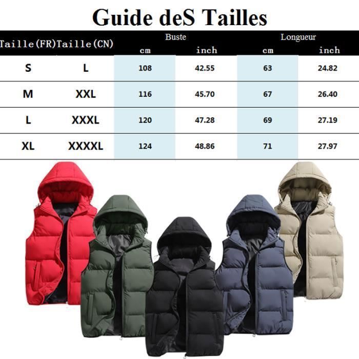 Chaqueta acolchada para hombre, sin mangas, con capucha desmontable, ideal para otoño/invierno, con cremallera y cuello alto - Negra
