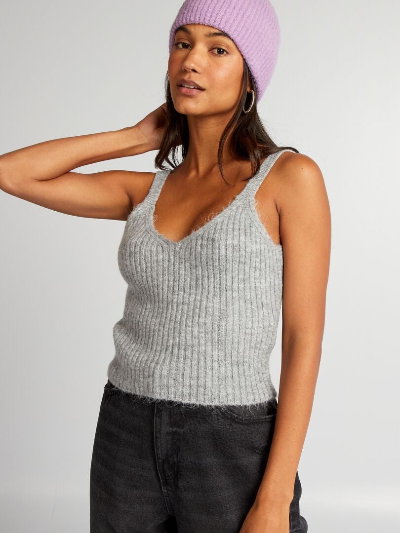 Camiseta sin mangas de crochet - GRIS
