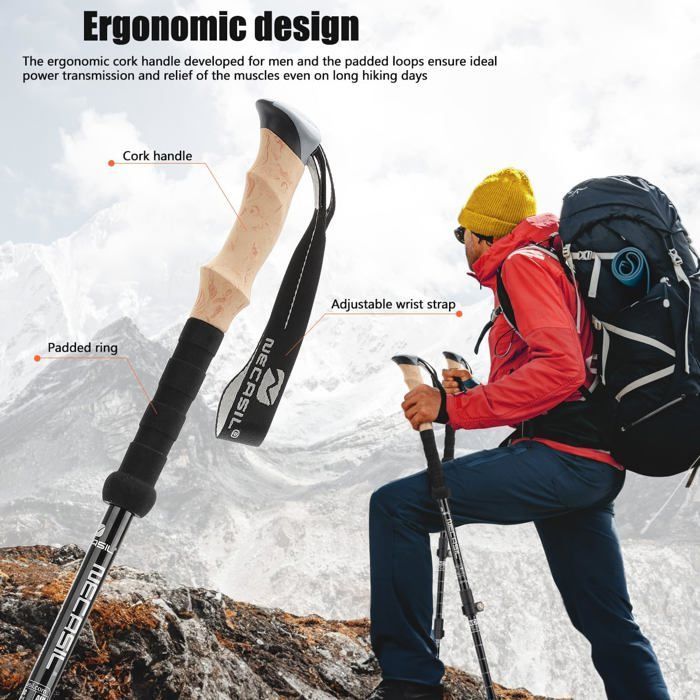 Hiking poles, walking sticks, trekking poles - 63-135 cm - Foldable and adjustable - Telescopic - For men and women
