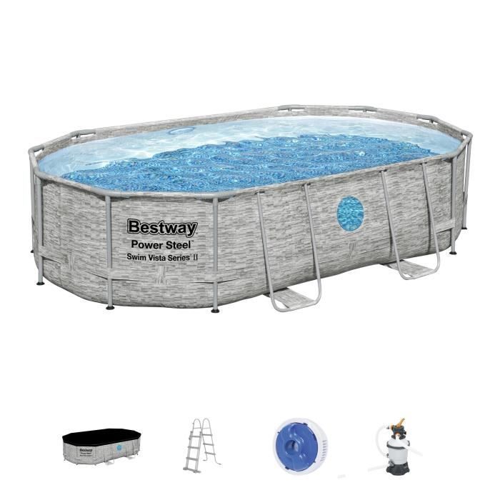 Kit de piscina tubular elevada BESTWAY - Steel Pro Max™ - 488 x 305 x 107 cm - Ovalada (Filtro de arena, cubierta, escalera)