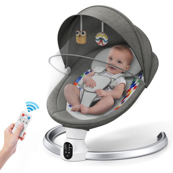 Baby bouncer, electric baby swing from birth to 6 months, with 5 swing speeds, 5-point safety harness
