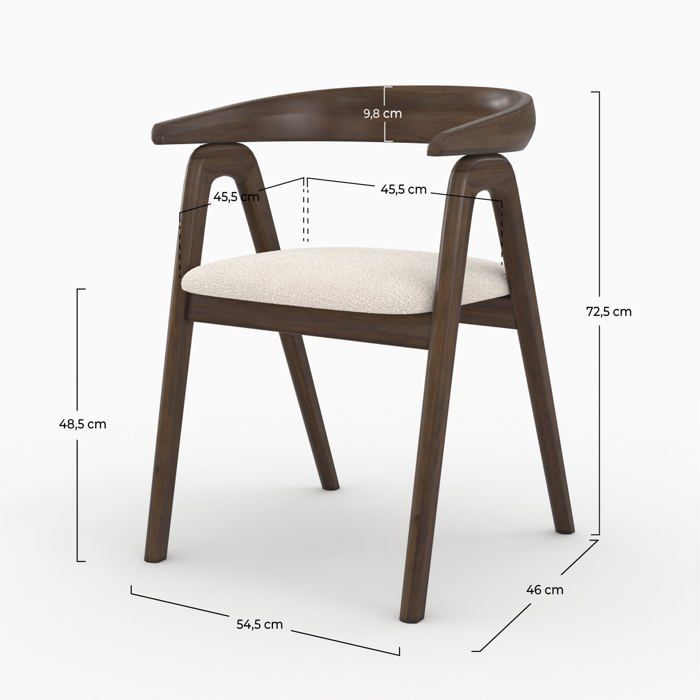 Stoel in donker rubberhout en crème bouclé stof - Hawa - Rendez-Vous Déco
