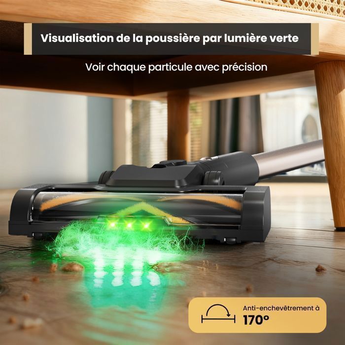 Aspirateur Balai Sans Fil LAMZIEN V9PRO - 35kPA - 40min d’autonomie - Léger - Brosse Anti-Enchevêtrement - Lumière LED Verte