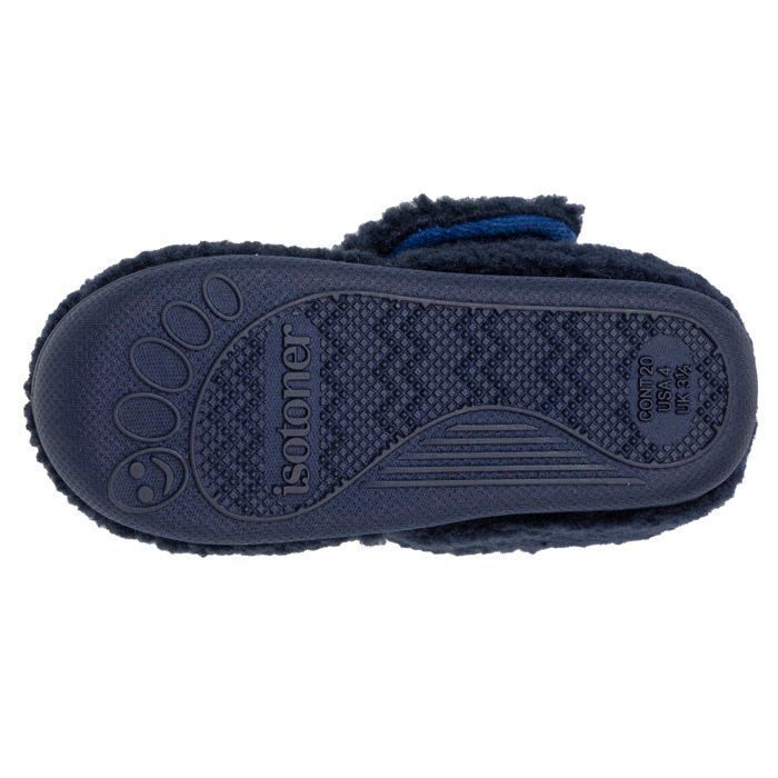 Pantuflas Isotoner con cierre de velcro, buen soporte para el pie, suela antideslizante, azul marino, para niños.