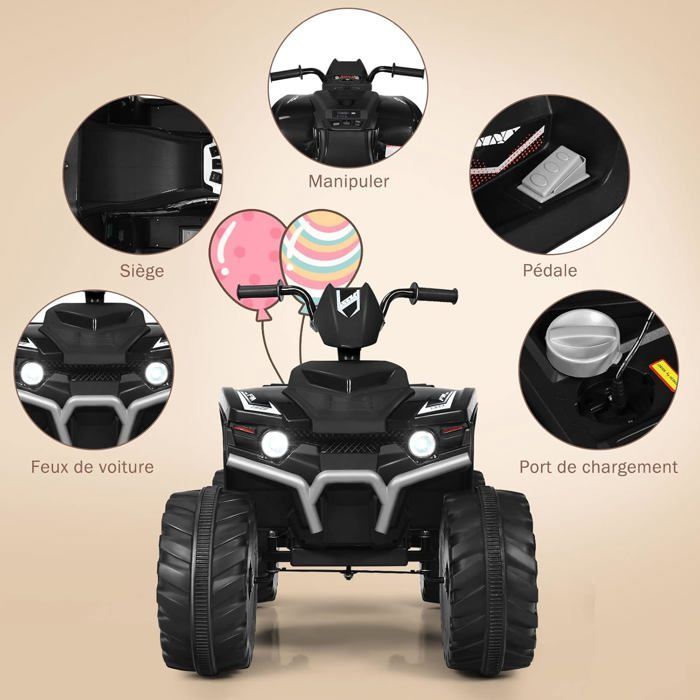 Quad eléctrico GOPLUS para niños de 3 a 7 años con 2 velocidades (2,8-5 km/h), faro, claxon y reproductor de MP3, arranque suave, color negro.