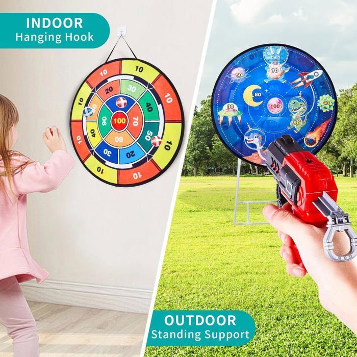 Diana de dardos de doble cara para niños, diana de 74 cm (29 pulgadas) para colocar de pie o colgar, con 2 pistolas, juego de feria.