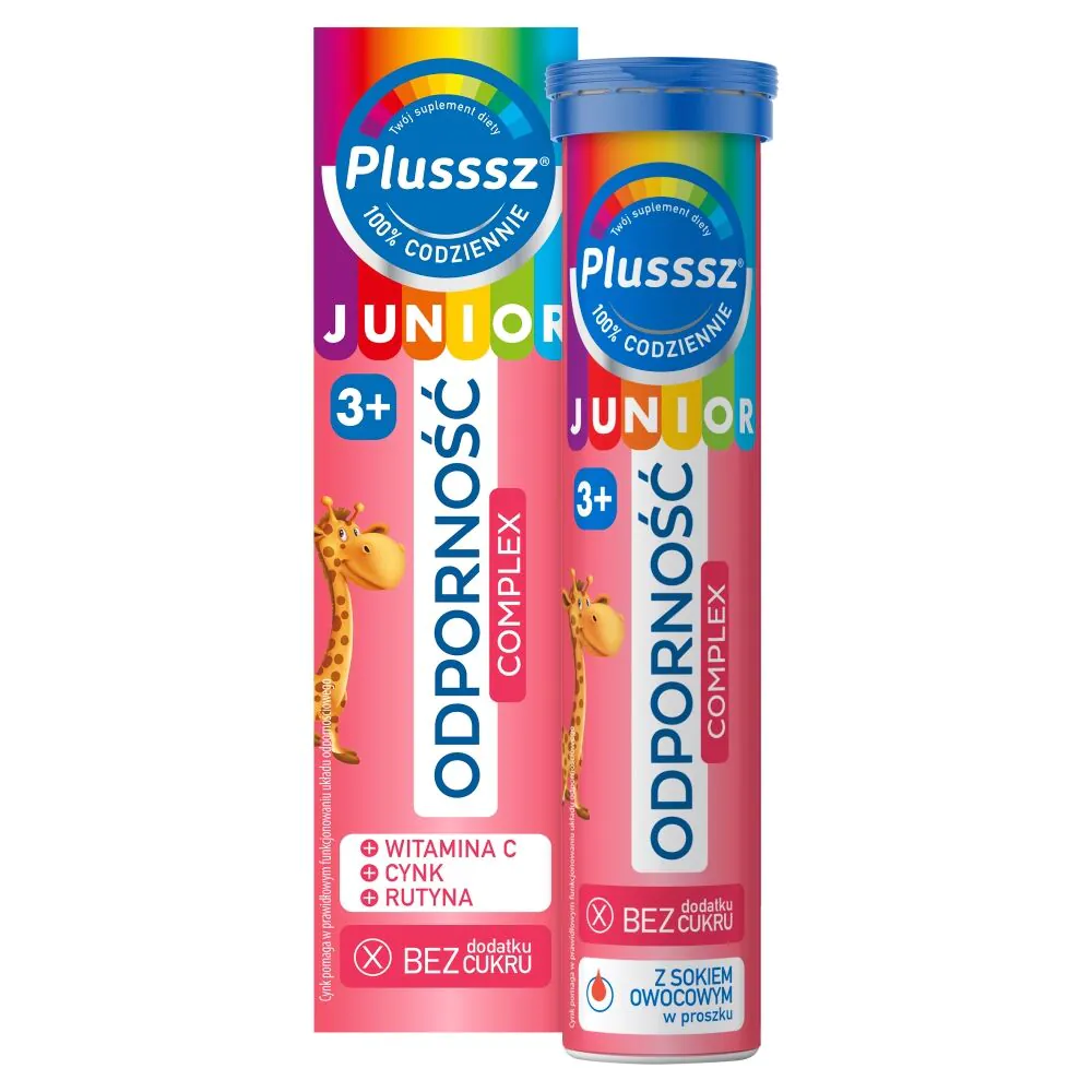 Plusssz Junior Odporność Complex, Tabletki musujące, Smak malina-truskawka