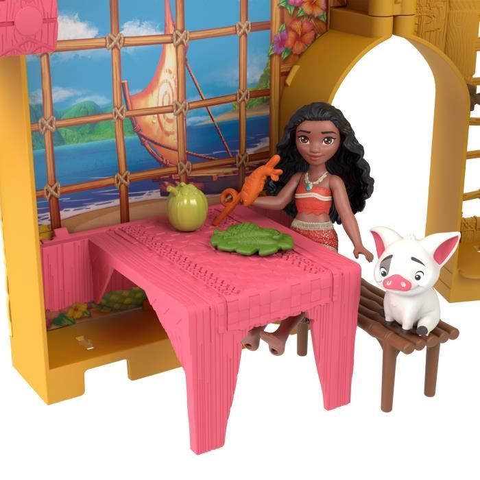 Disney Moana Stacking Stories Dollhouse Playset with a small Moana doll, 1 animal friend and 9 accessories - MATTEL