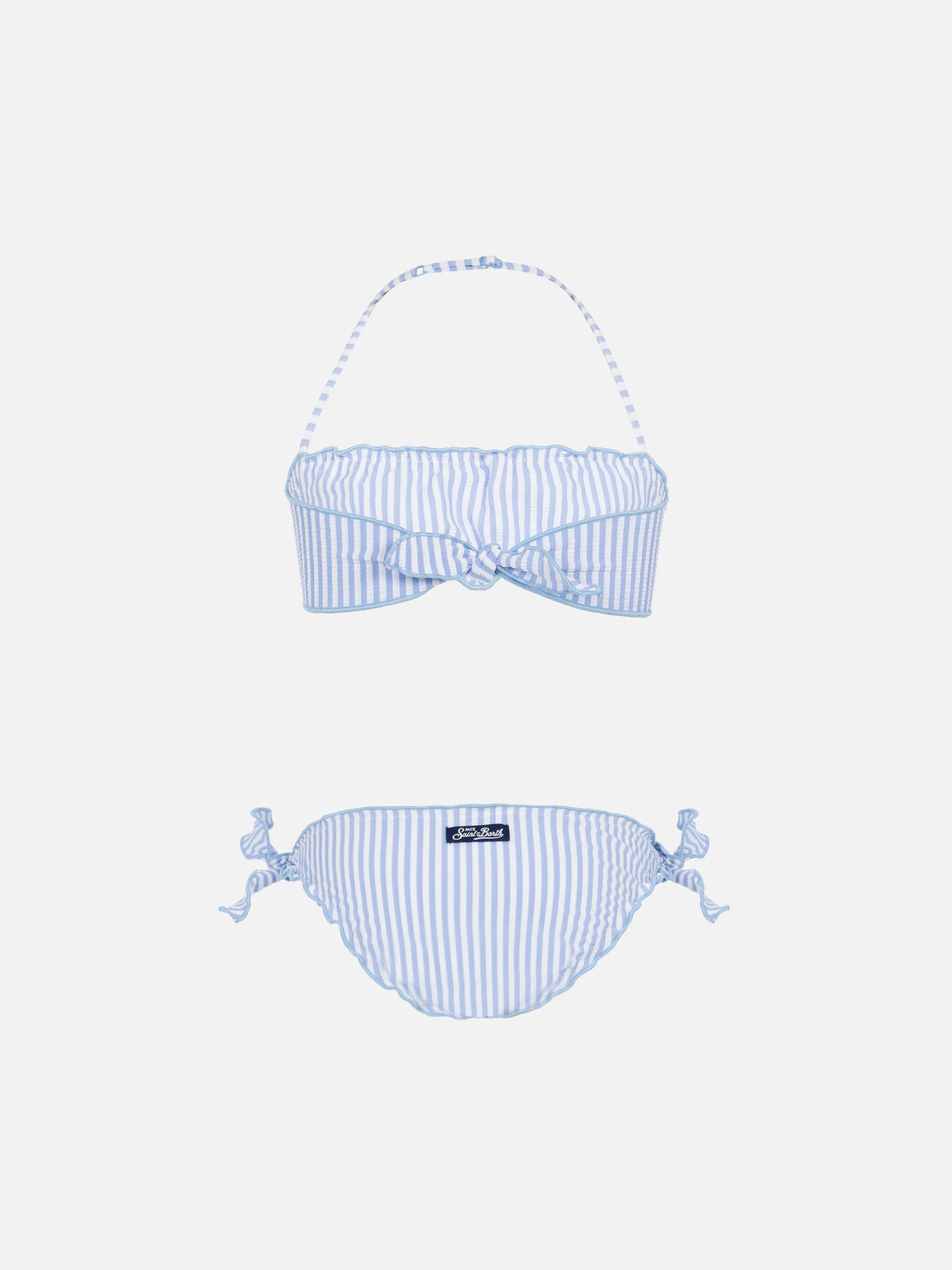 Bikini Emy a fascia classico in seersucker con stampa a righe