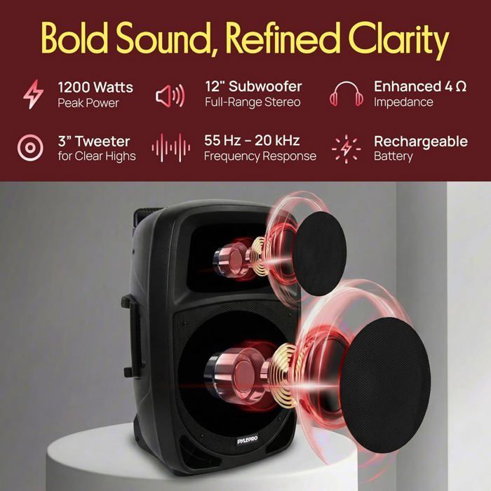Enceinte Bluetooth 1200W, subwoofer, LED, USB/SD, micro sans fil