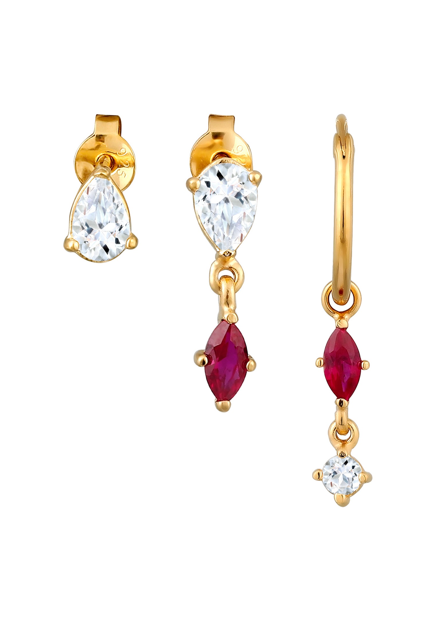 Elli Elli Boucles d'oreilles Femmes Rubis Taille Marquise Rouge Topaze Taille Diamant Blanc 925 Argent Sterling Plaqué Or