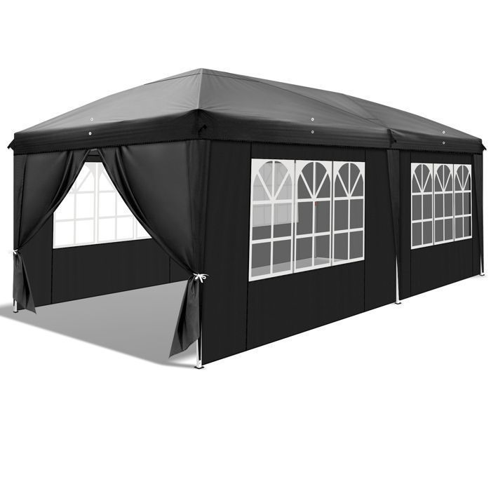 Cenador de jardín, cenador plegable de 3x6 m con 6 paneles laterales, carpa plegable para fiestas, color negro.