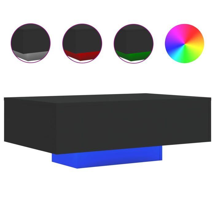 Mesa de centro vidaXL com luzes LED, mesa lateral, mesa de apoio, móveis para sala de estar, moderna, madeira preta 836610