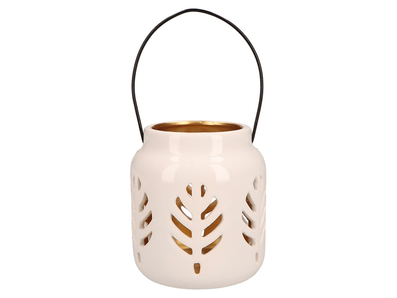 Lampion ceramiczny Foglia biało-złoty