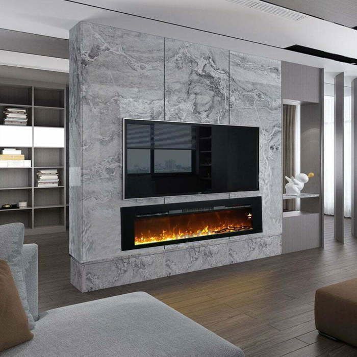 ElectricSun PAULA Grote elektrische haard met zwart glas, wandmontage, staand model of inbouw, geluidseffecten, 10 kleuren, app, 183x45x16cm