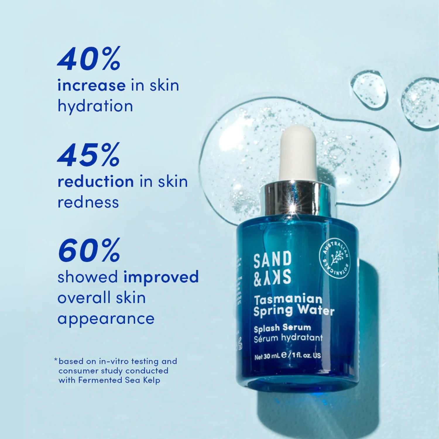 Drėkinamasis serumas „Sand & Sky“ su Tasmanijos šaltinio vandeniu – 30 ml