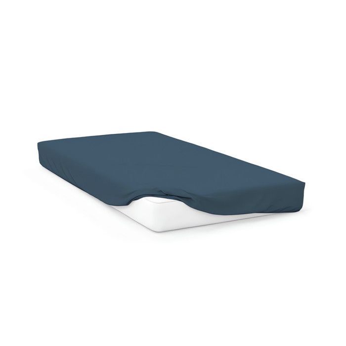 Drap housse en coton 57 fils 160x200 cm UNI bleu canard, par Soleil d'ocre