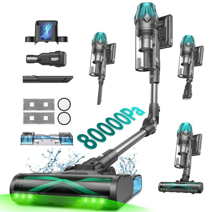 Vactidy Blitz V15 Max - Aspirapolvere senza fili - 80 kPa/130AW/580W - Autonomia 65 minuti - Display a LED - Contenitore polvere da 1,5 l - Aspirapolvere a secco/umido
