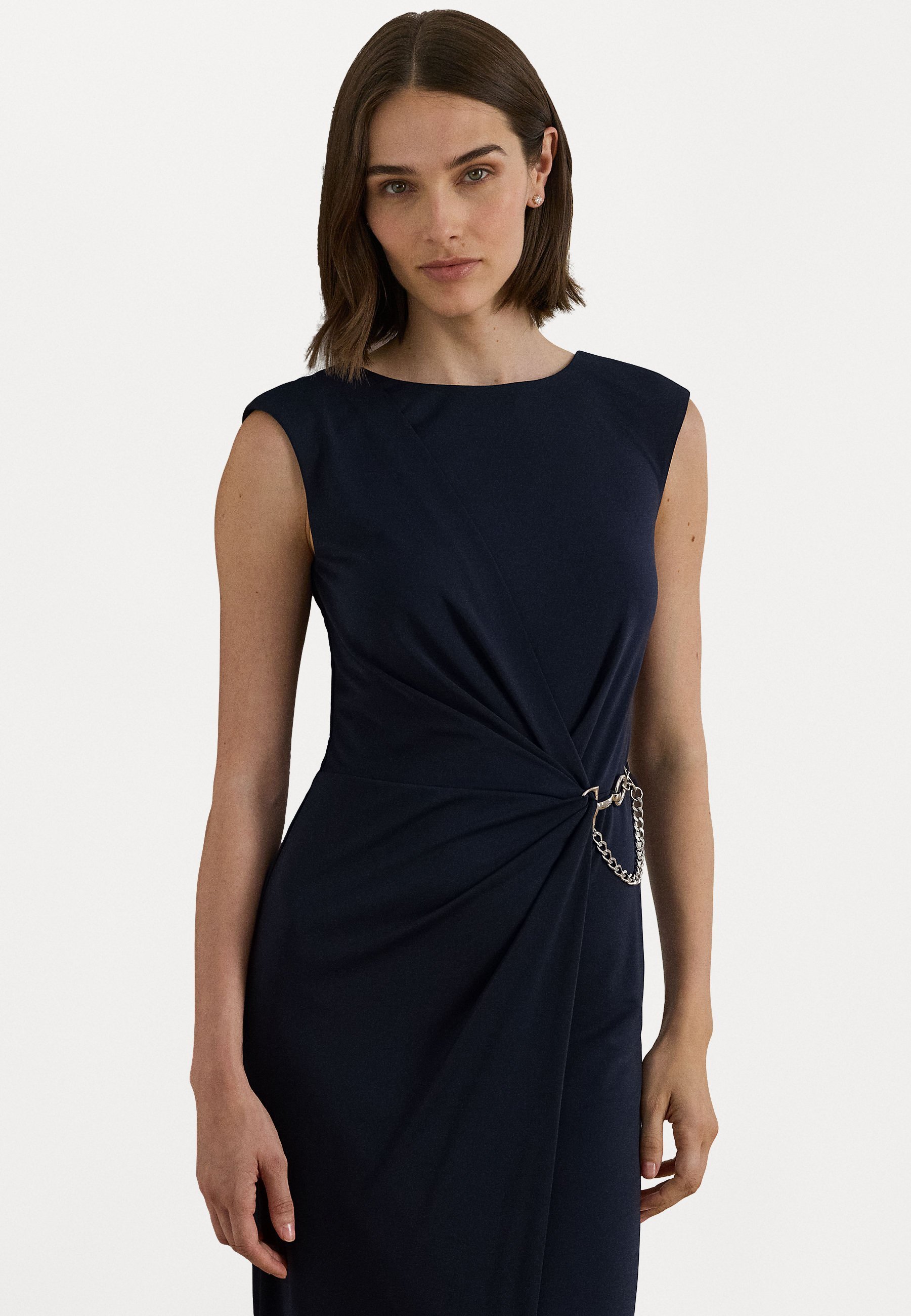 Vestido longo Lauren Ralph Lauren Ebrelle de manga curta - Roupa para ocasiões especiais - azul marinho