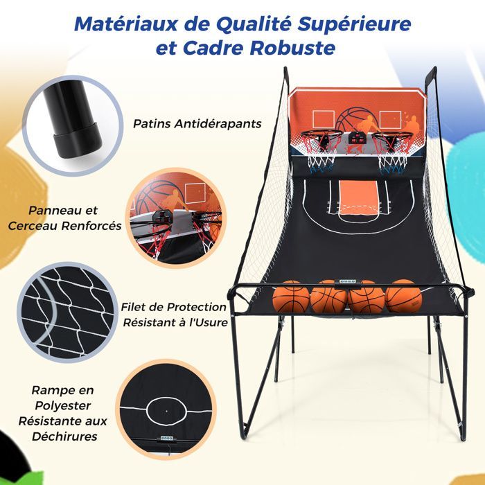 COSTWAY Foldable Children's Arcade Basketball Game - 8 Game Modes - Electronic Scoring - Sound Effects - 4 Players - LED Screen - Double Hoop
