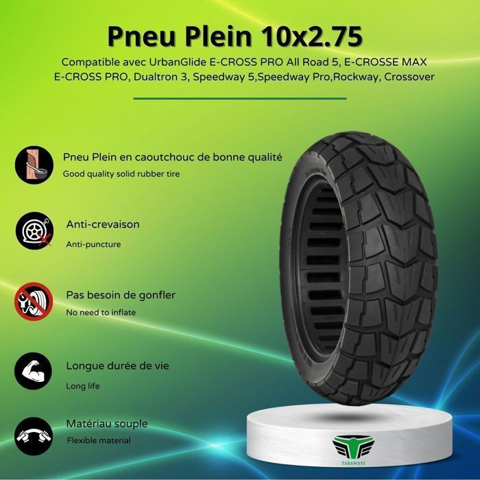 Pneu Plein Anti-Crevaison 10x2.75 pour Trottinettes UrbanGlide ,  All Road 5,E-CROSSE MAX 2x2, Speedway,Speedway Pro,Speedway 5