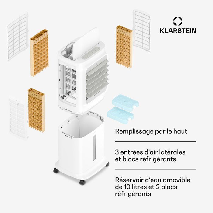 Ventilador inteligente Klarstein Breezcube - 340 m³/h - 10 L - 30 m² - 3 modos - 50 W - Blanco