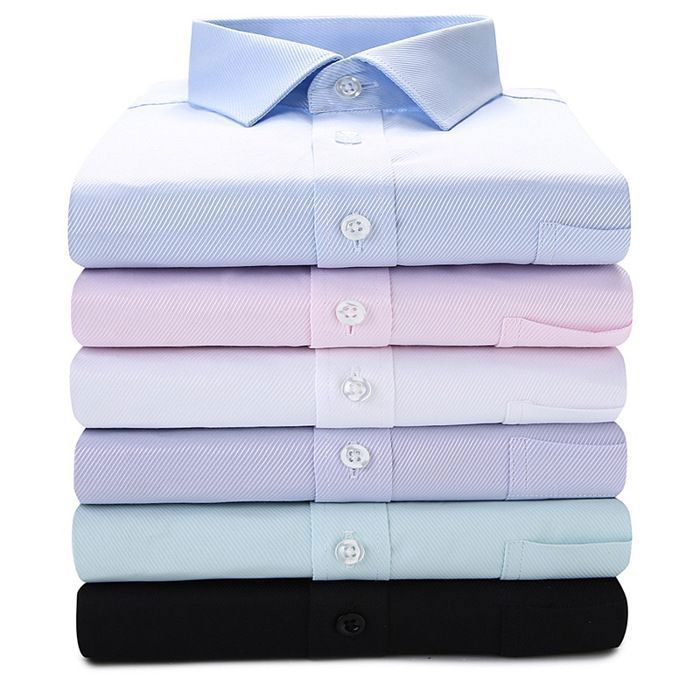 Camisa de hombre - FUNMOON - Azul liso - Cuello mandarín - Manga larga - 100% poliéster