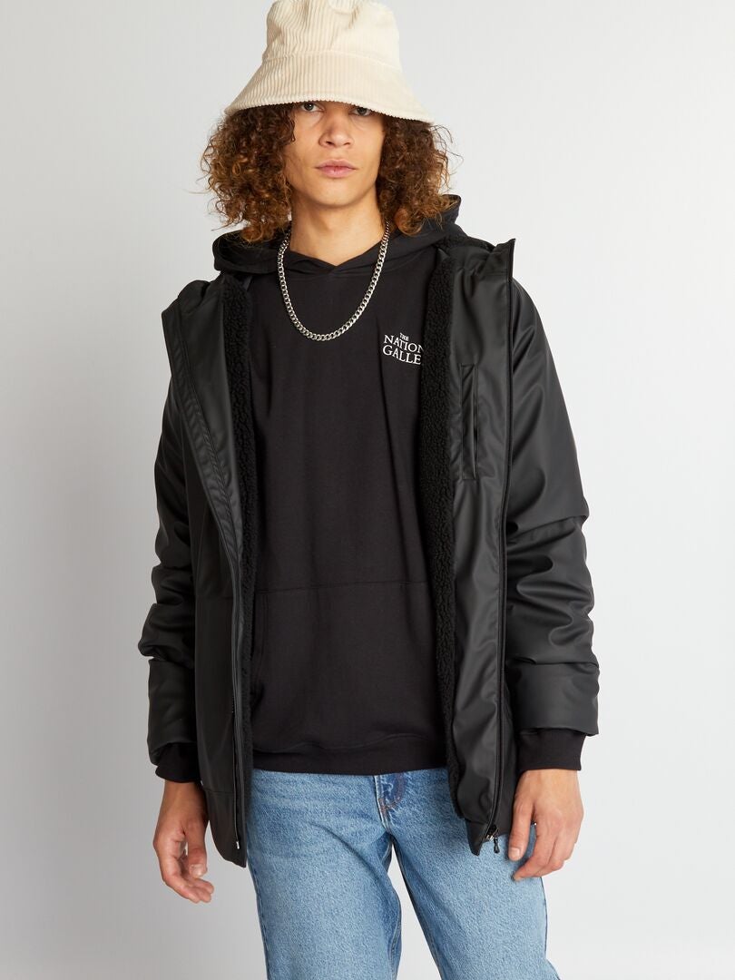 Waterdichte Sherpa parka met capuchon - Zwart