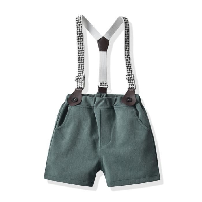 Completo da cerimonia/battesimo per neonato: camicia con papillon e pantaloncini con bretelle - Verde chiaro