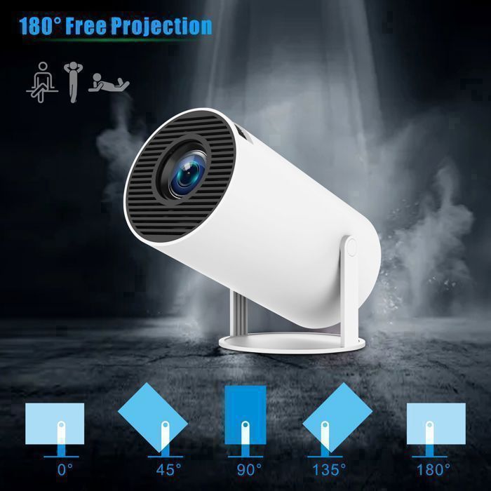 Videoproiettore portatile Android 4K, 1600 lumen, supporta 2.4+5 Gbps, 6 GB, Bluetooth, 1+8 GB, HDMI, autofocus, home cinema.