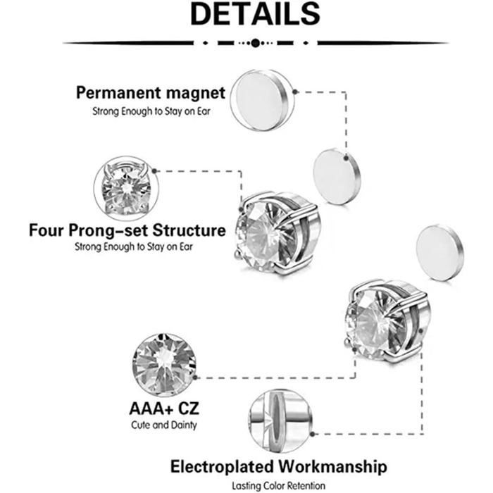 4 Paar magnetische Herrenohrringe, 6 mm