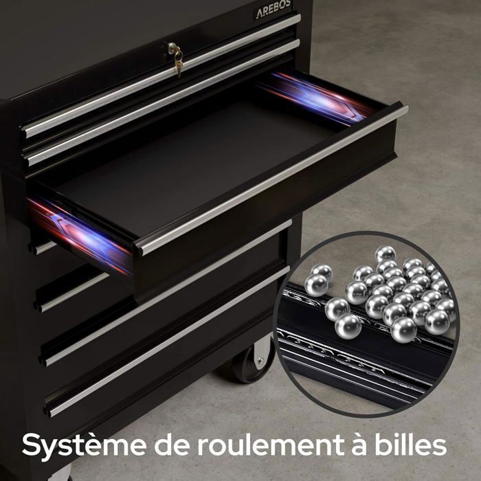 AREBOS Chariot à Outils 7 Tiroirs – Verrouillage Central, Acier Robuste, Tapis Antidérapants, Roues Pivotantes avec Freins