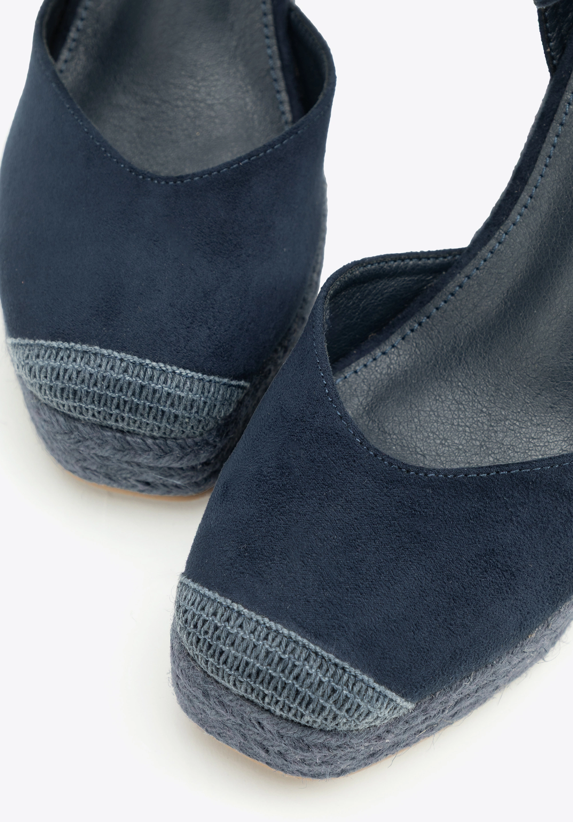 Damskie espadryle na koturnie z wiązaniem granatowe
