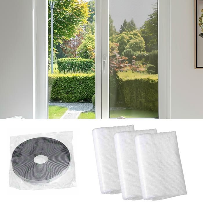 Juego de 3 mosquiteras para ventana FALLENHELD de 130 x 150 cm, blancas – No requiere perforación – Instalación con cierre de velcro – Protección contra insectos