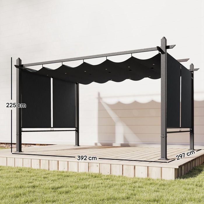 Garden pergola - Outsunny - automatic blinds, retractable sliding blind and UV50+ protection - aluminum - 3x4m - anthracite grey
