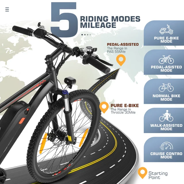 Rower elektryczny Funcid, rower elektryczny dla dorosłych, 27,5 EBike, 500 W, rower elektryczny dla dorosłych, 31,8 km/h, akumulator 48 V 10,4 Ah