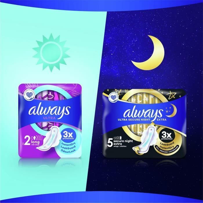 Guardanapos Always Ultra Longos, pacote com 12 unidades.
